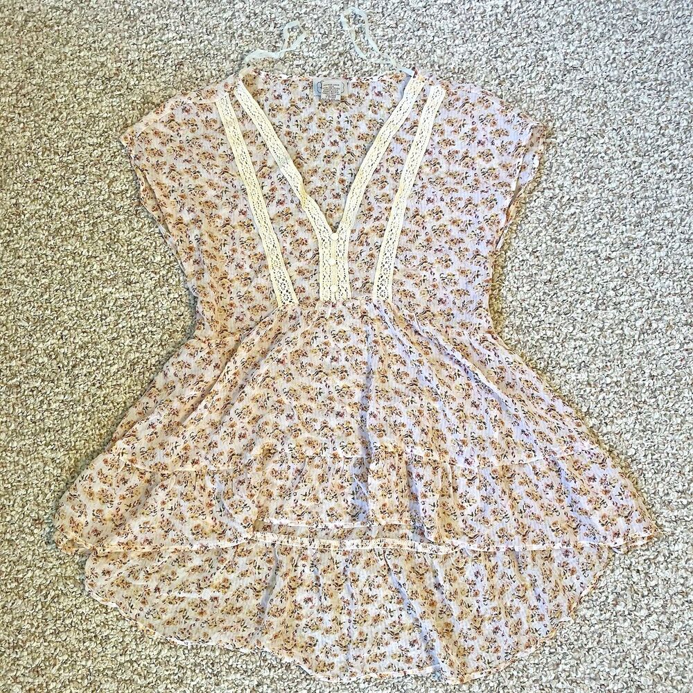 Y2K Sheer Floral Babydoll Top Size S Blouse Fairy Coquette Cottage Ditsy Boho